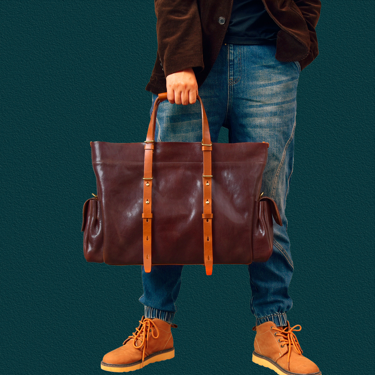 DEEPKEE 1552 號油蠟植鞣牛皮旅行包｜復古咔嘰風肩帶 手提斜挎兩用 短途出行天花板