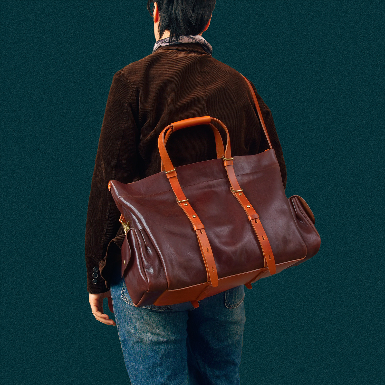 DEEPKEE 1552 號油蠟植鞣牛皮旅行包｜復古咔嘰風肩帶 手提斜挎兩用 短途出行天花板