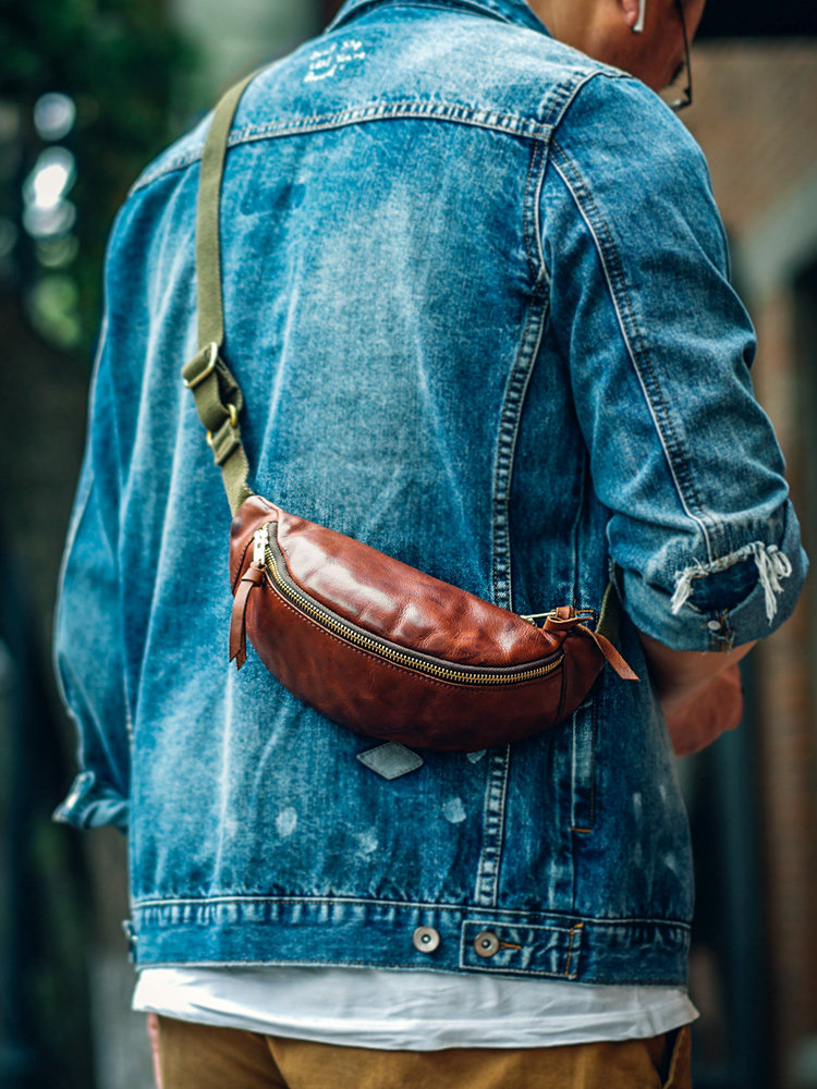 DEEPKEE復古牛皮胸包mini小包LB6764號