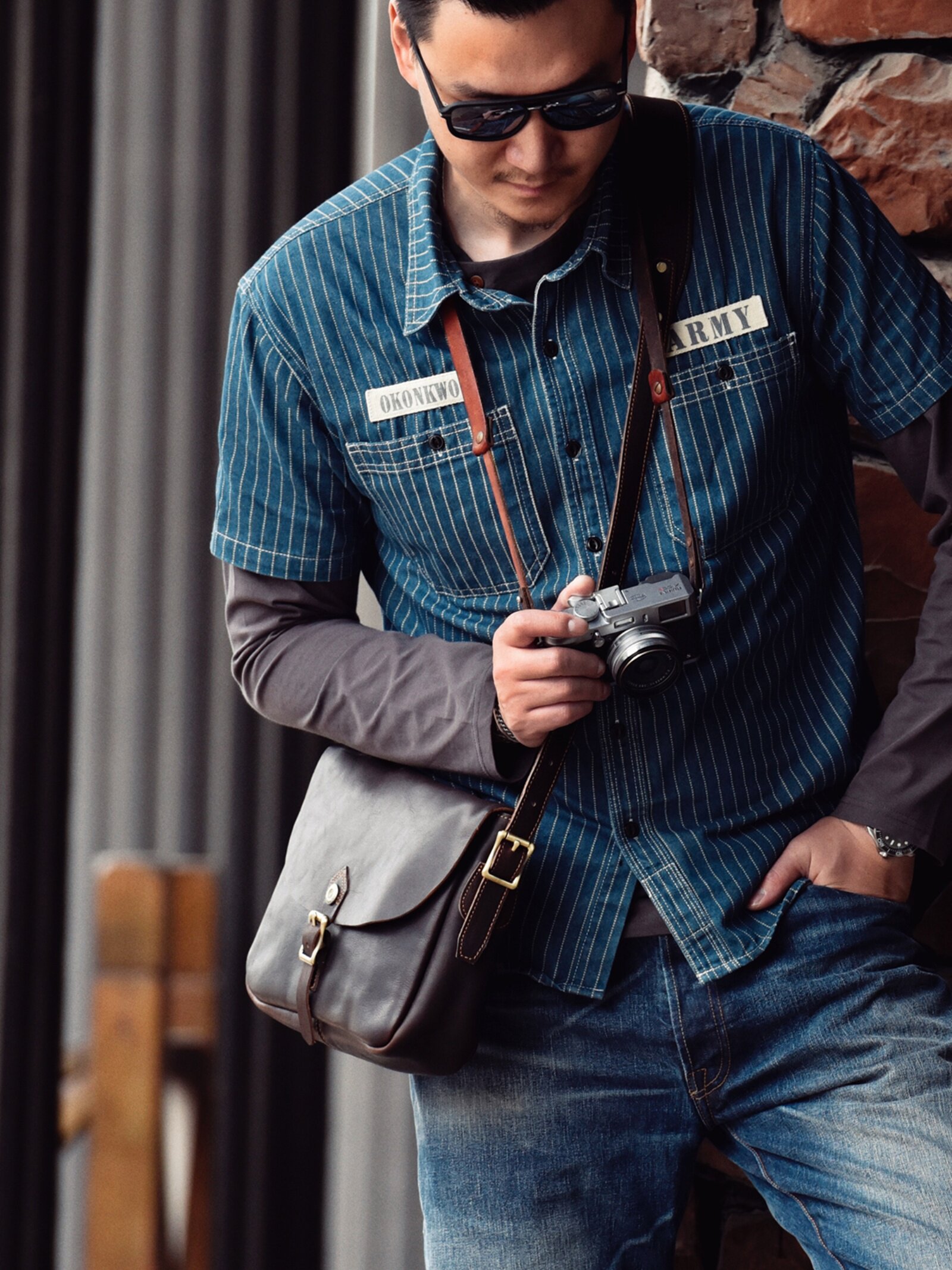 DEEPKEE真皮休閒美式復古斜背包3545號