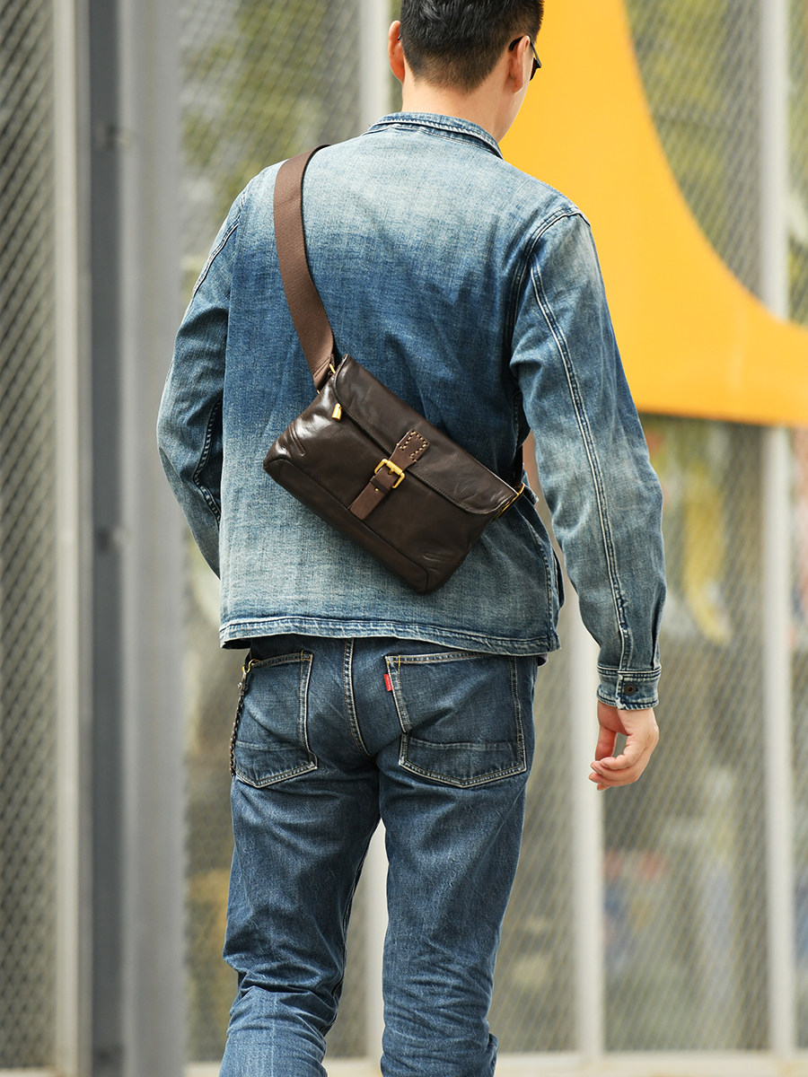 DEEPKEE新款休閒真皮質感斜挎包2819號