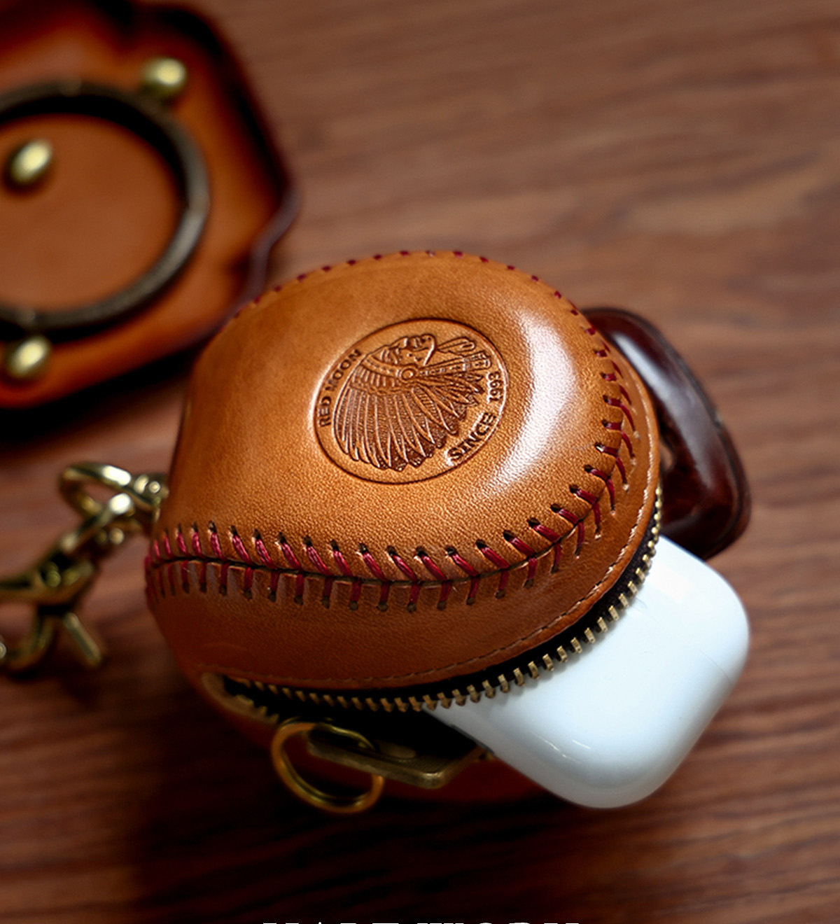 純手工縫線復古棒球皮鑰匙包KW-8102號