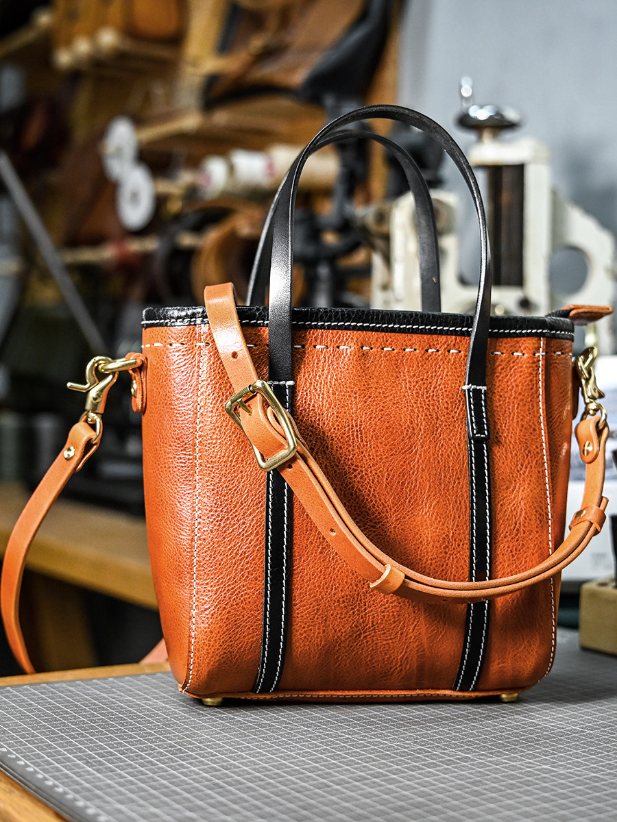 DEEPKEE 植鞣牛皮小托特包 355 號 單肩斜挎手提三用