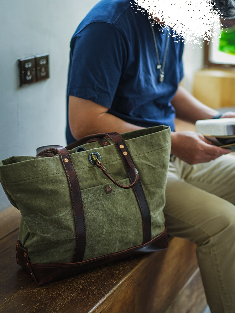 DEEPKEE 阿美咔嘰 真皮拼帆布 托特包 LB6509 號