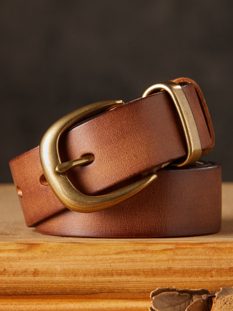DEEPKEE 手作り百搭銅扣真皮腰帶 9342 號