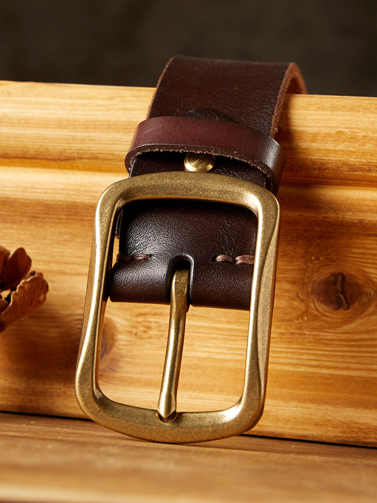 DEEPKEE 手作り純牛皮銅扣腰帶 7732 號