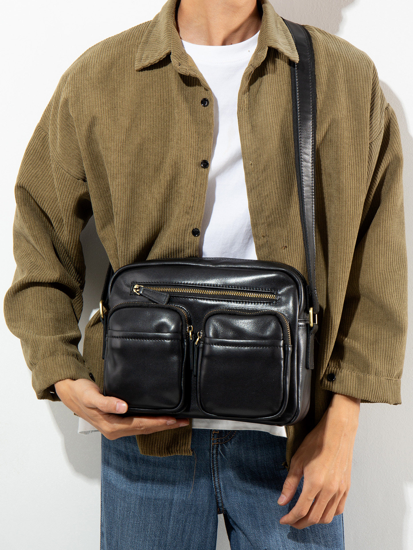 DEEPKEE眞皮斜跨單肩休閒男包 5129號