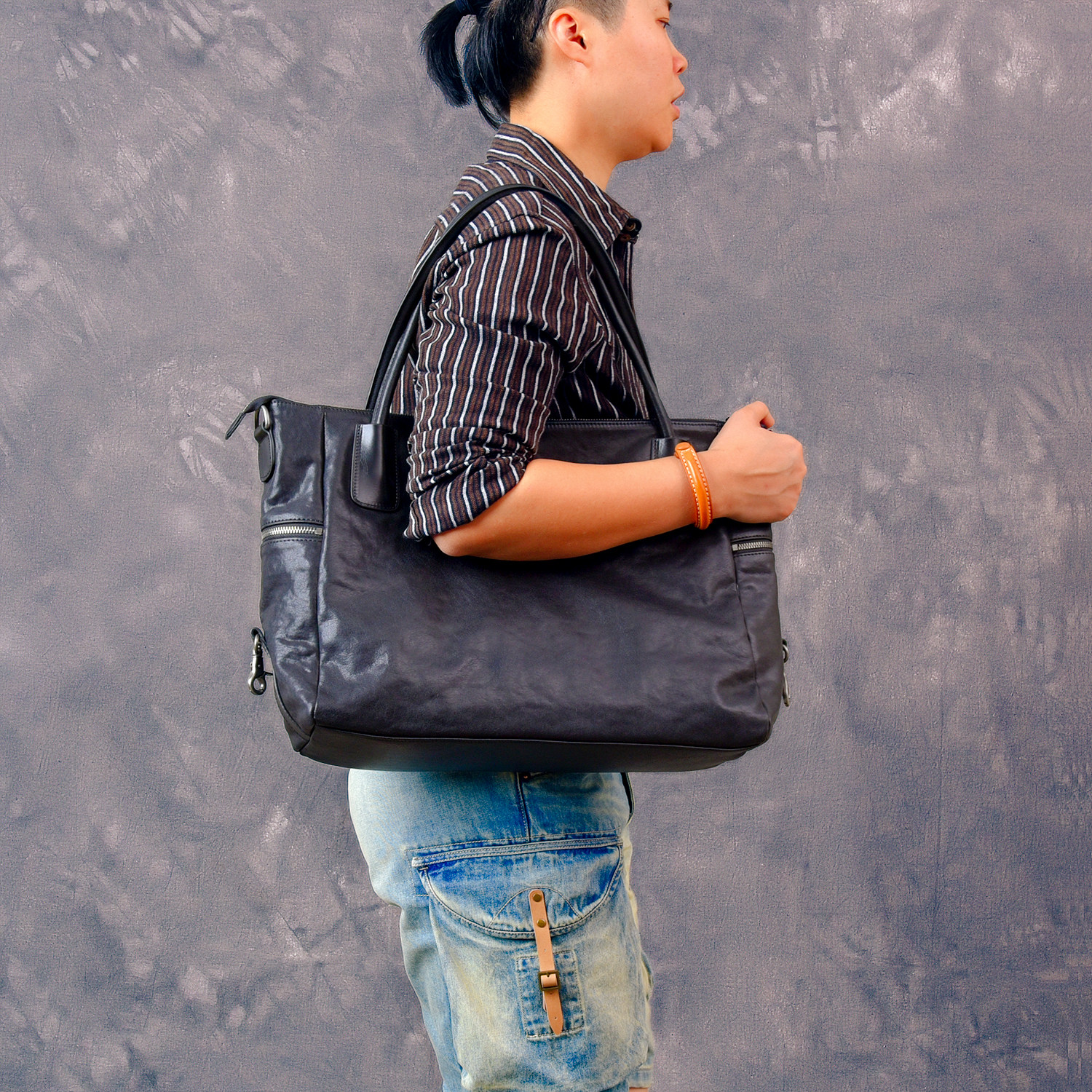 DEEPKEE 6505 號復古植鞣牛皮公文包｜大容納多功能 商務休閒兩相宜 真皮手提斜挎包