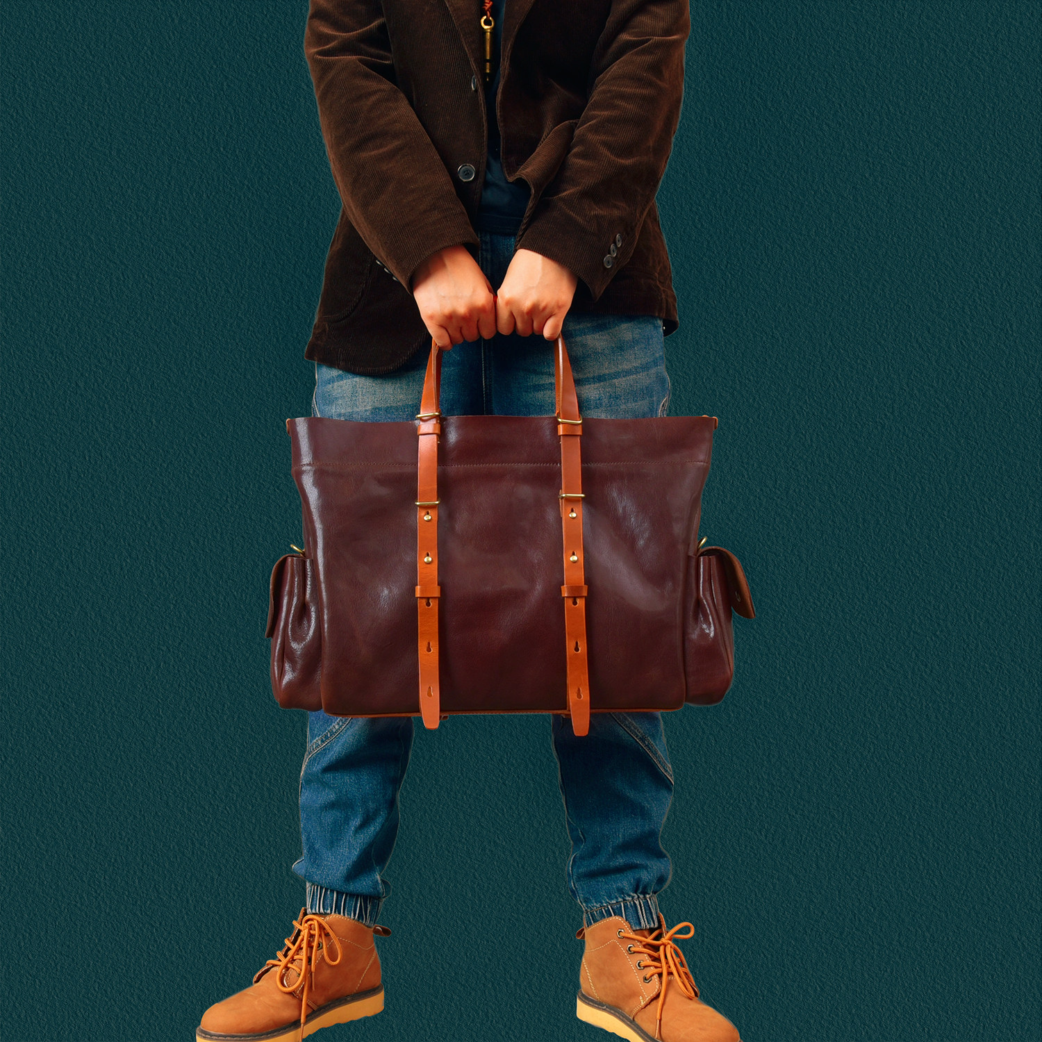 DEEPKEE 1552 號油蠟植鞣牛皮旅行包｜復古咔嘰風肩帶 手提斜挎兩用 短途出行天花板