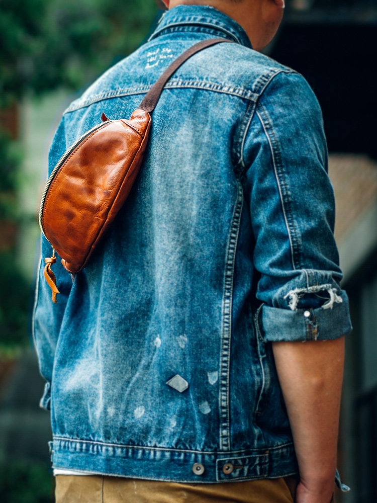 DEEPKEE復古牛皮胸包mini小包LB6764號