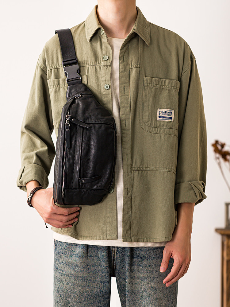 DEEPKEE真皮胸包男ins個性斜背百搭2401號