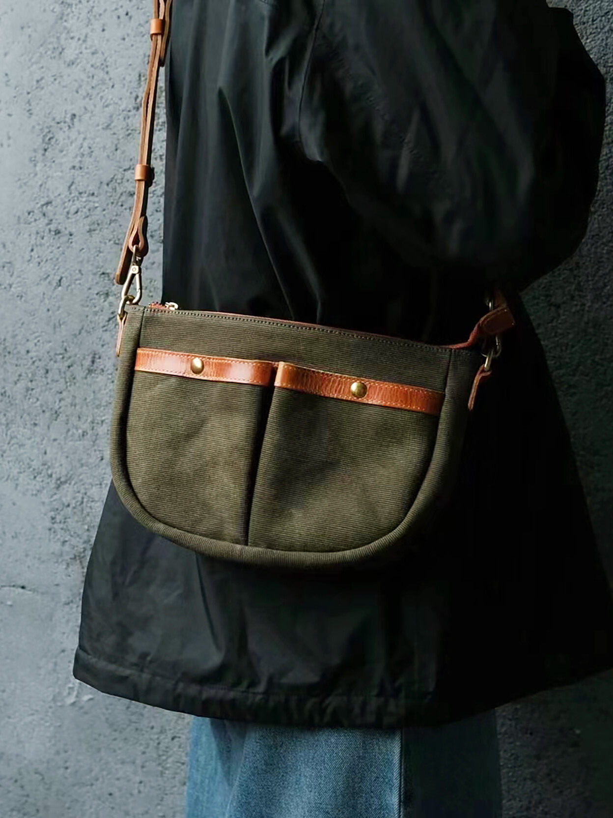 DEEPKEE日系文藝復古植鞣牛皮加厚帆布2923號