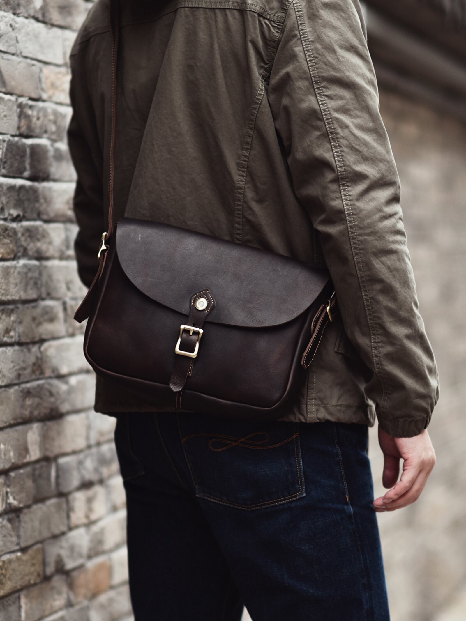 DEEPKEE真皮休閒美式復古斜背包3545號