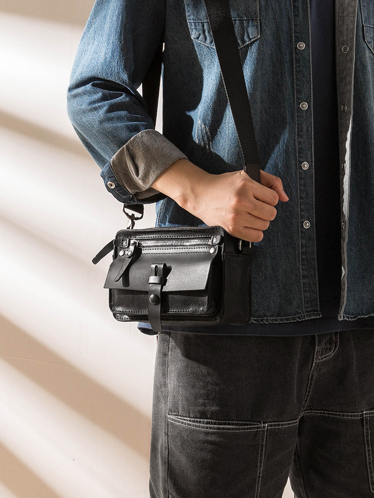 DEEPKEE眞皮男女同款斜背包8122號