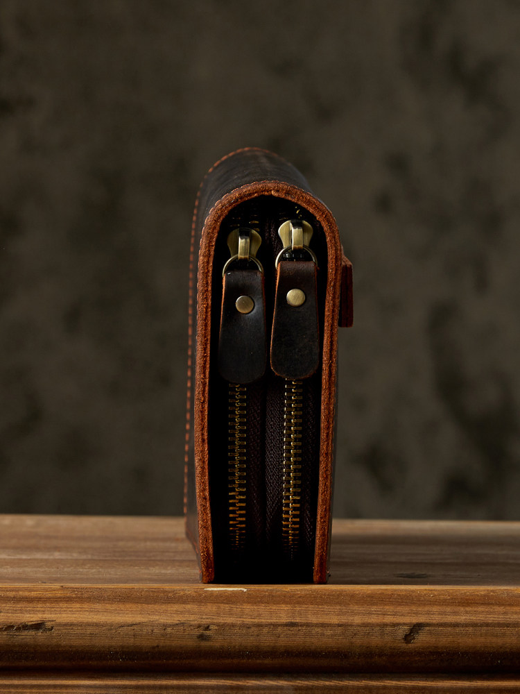 DEEPKEE雙拉鍊真皮手拿休閒錢包5554號