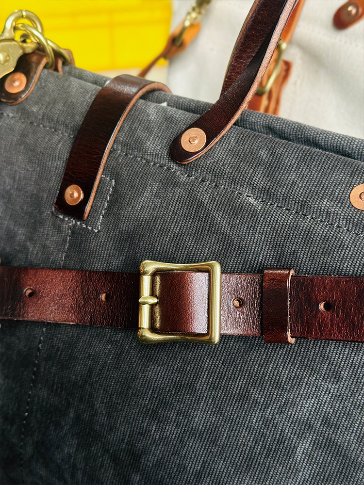 DEEPKEE美式復古重磅帆布包手工加厚Vintage拼皮托特包6560號