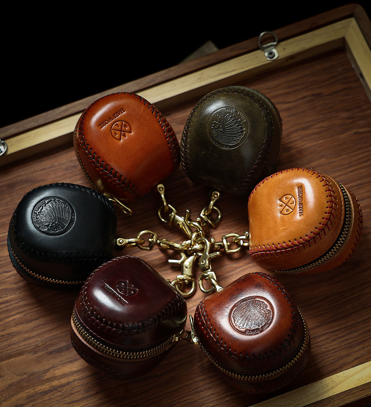 純手工縫線復古棒球皮鑰匙包KW-8102號