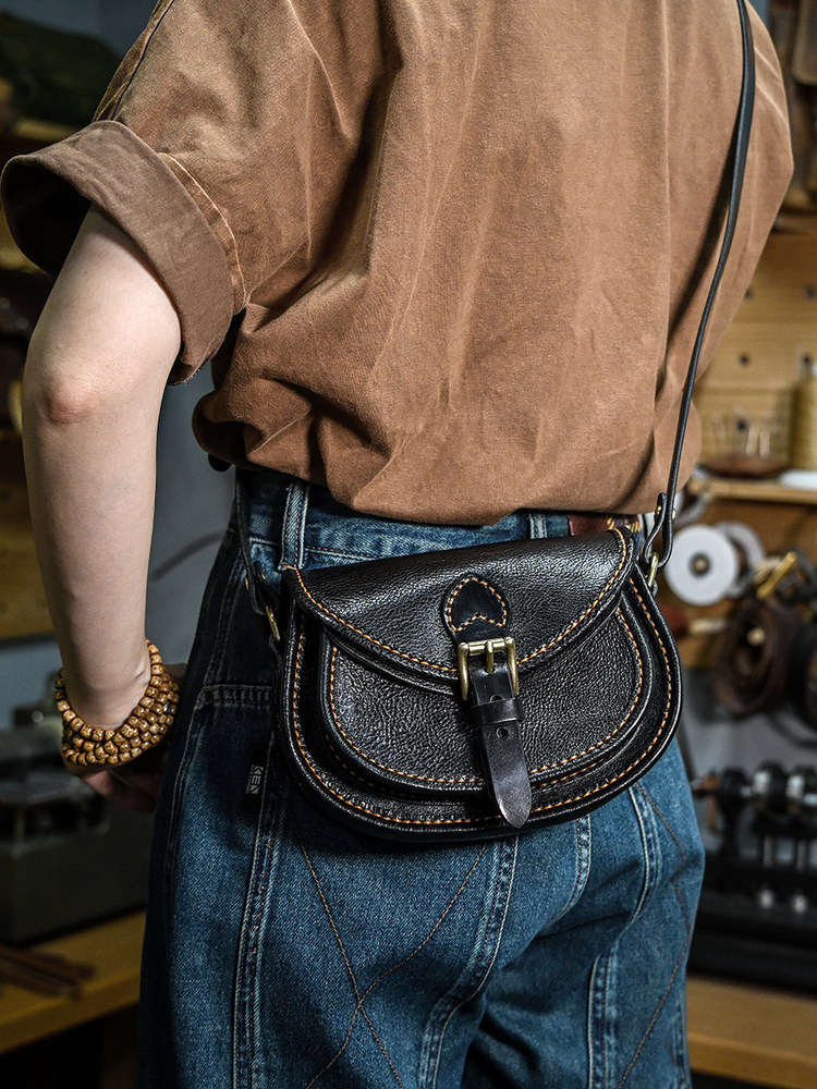DEEPKEE 手工縫線牛皮馬鞍包 220 號 復古斜挎小包