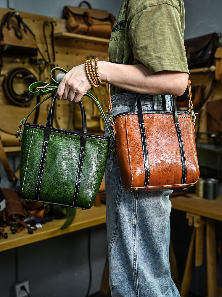 DEEPKEE 植鞣牛皮小托特包 355 號 單肩斜挎手提三用