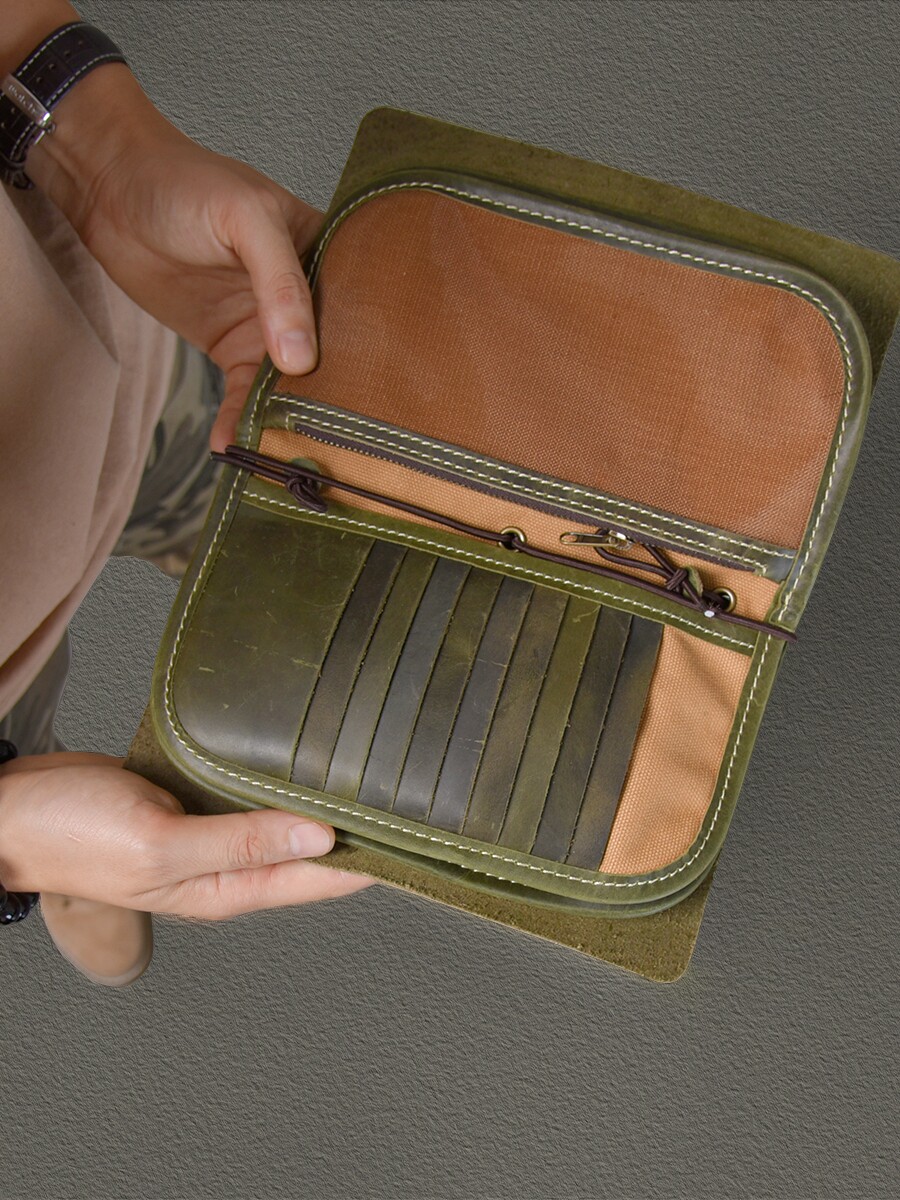 多功能瘋馬皮男士手拿包2413號