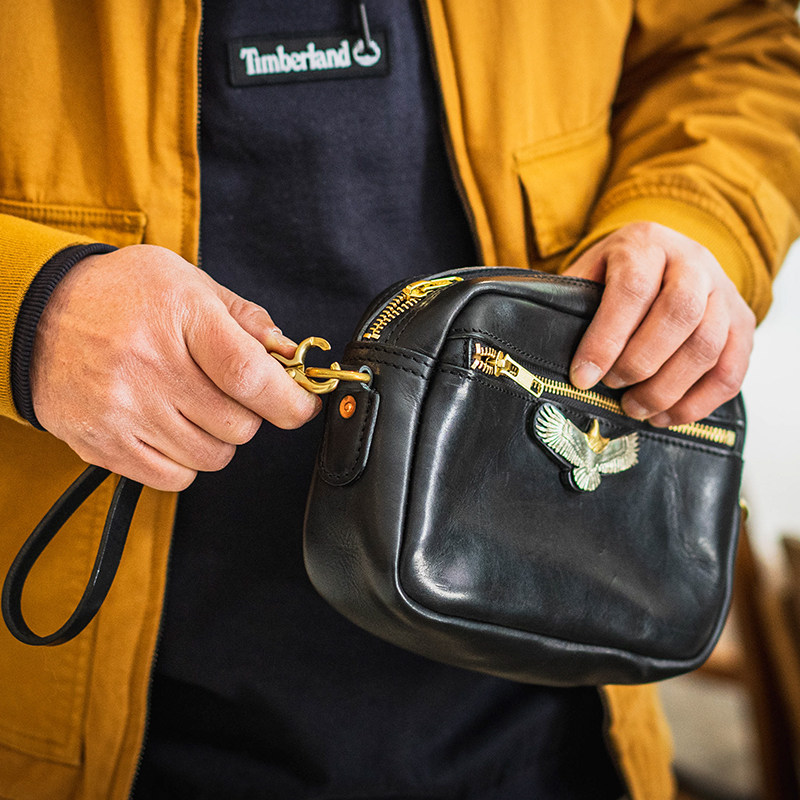 重工系列阿美咔叽頭層牛皮手拿包LB6856號