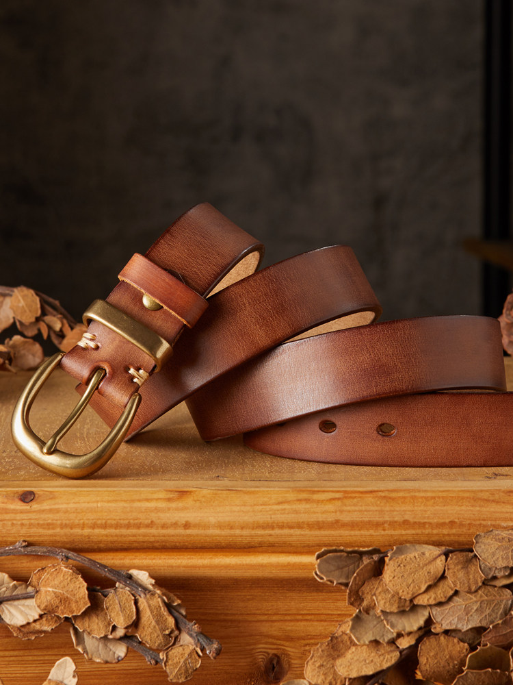 DEEPKEE 手作り百搭銅扣真皮腰帶 9342 號