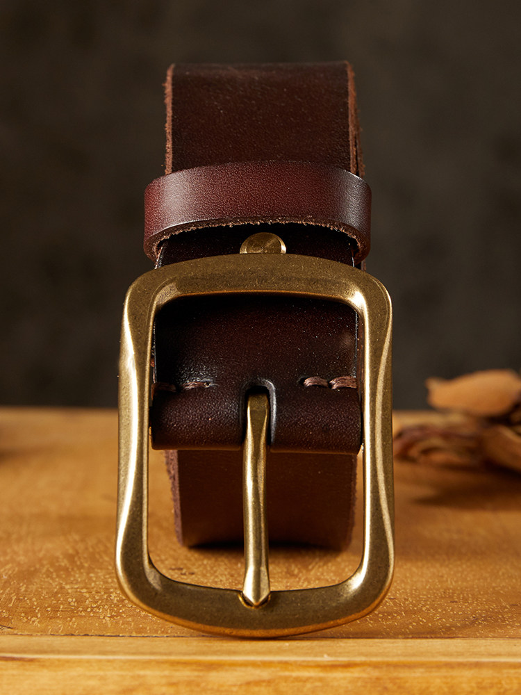 DEEPKEE 手作り純牛皮銅扣腰帶 7732 號