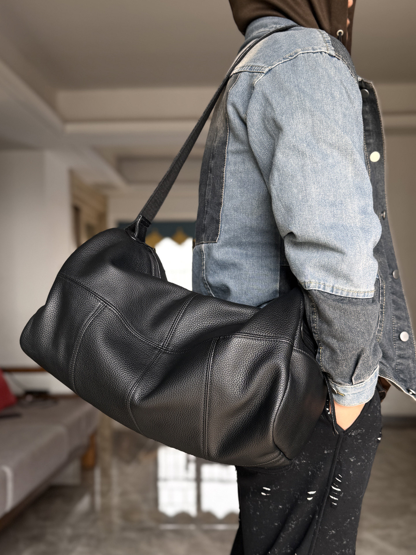 DEEPKEE韓版頭層牛皮短途旅行包2088號