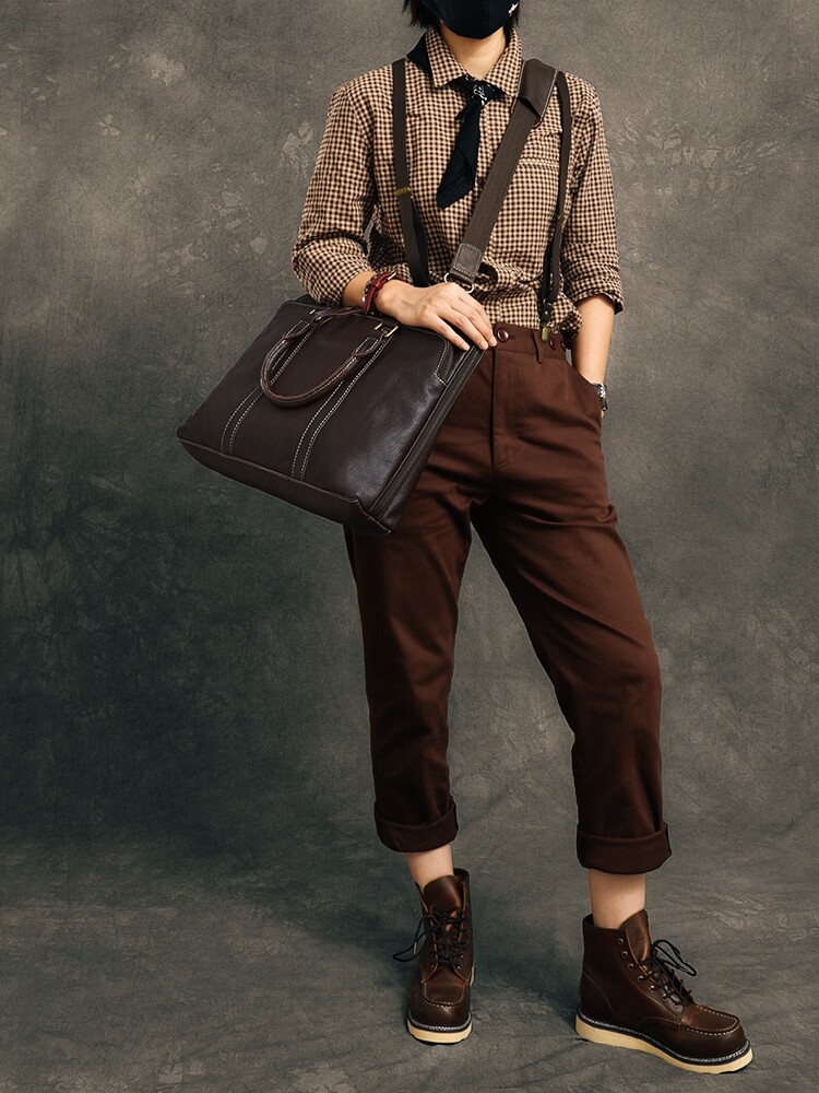 DEEPKEE 5196 號牛皮手提公文包｜復古手工 15 吋橫款 商務男士電腦包高檔真皮款