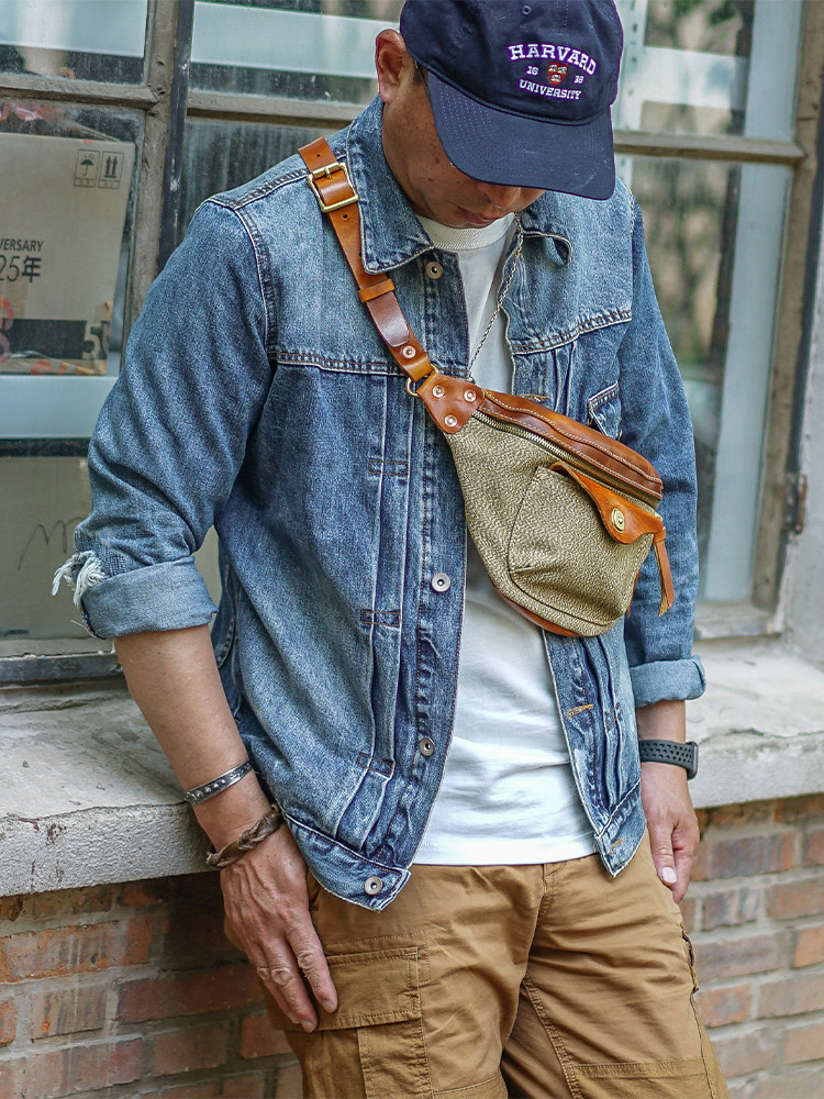 DEEPKEE日系文藝復古植鞣牛皮加厚帆布LB6697號