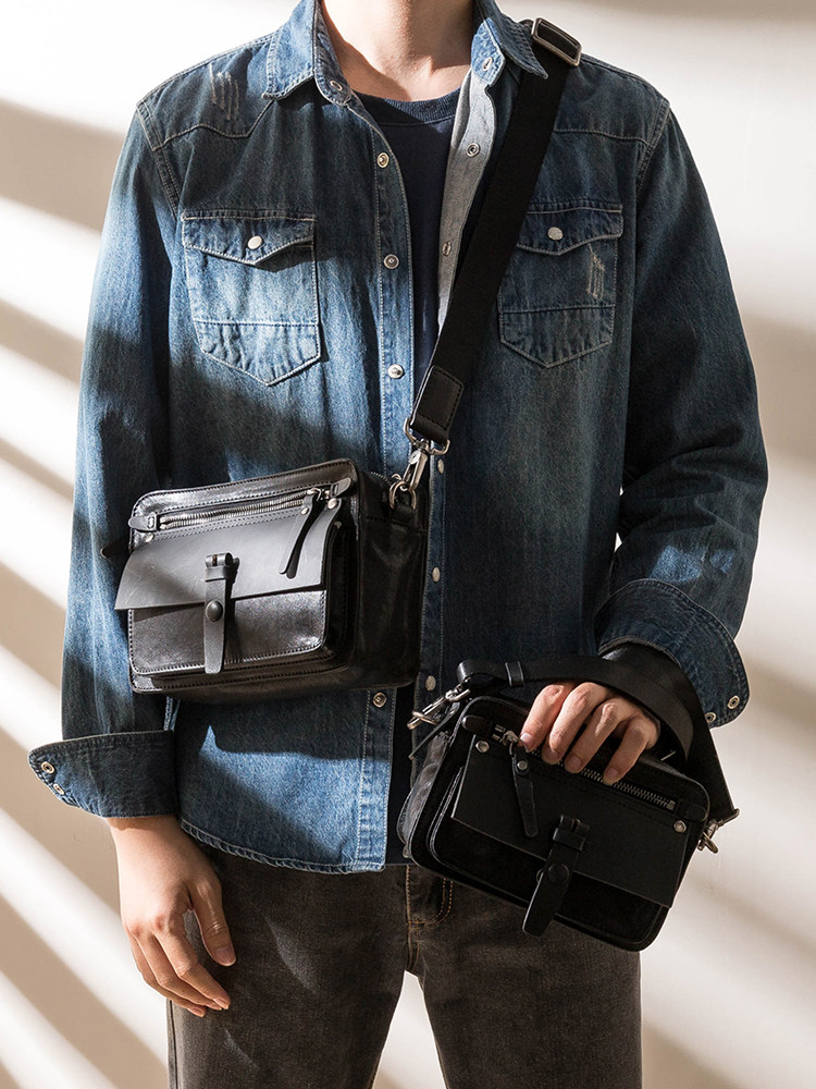 DEEPKEE眞皮男女同款斜背包8122號