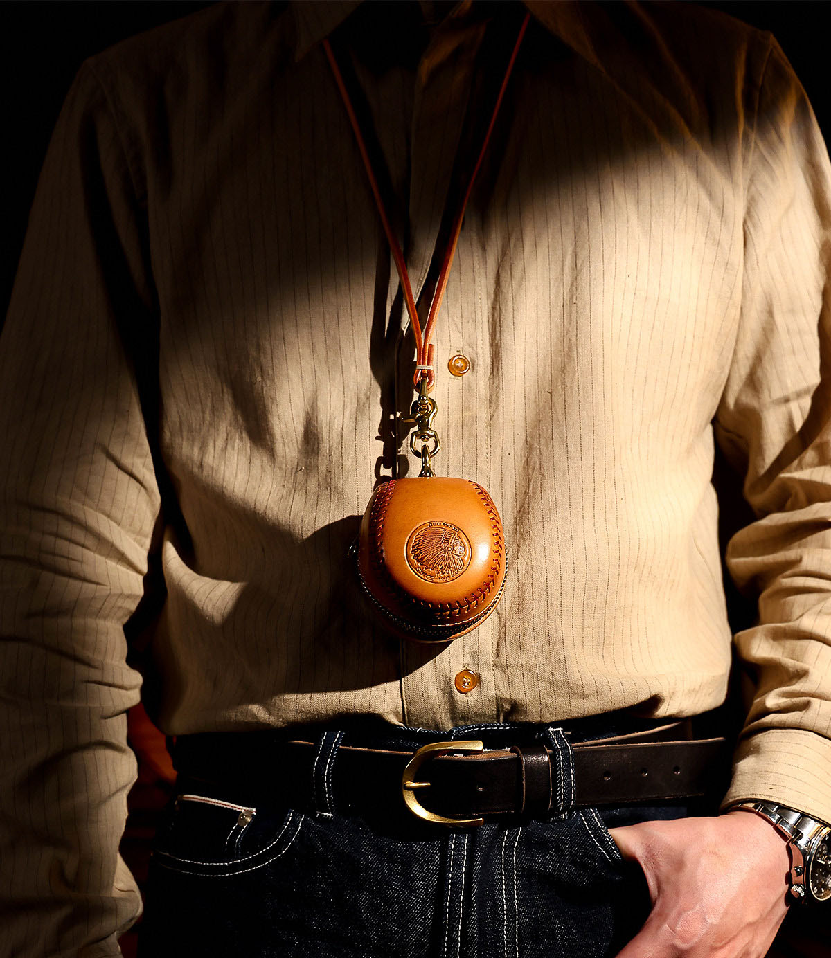 純手工縫線復古棒球皮鑰匙包KW-8102號