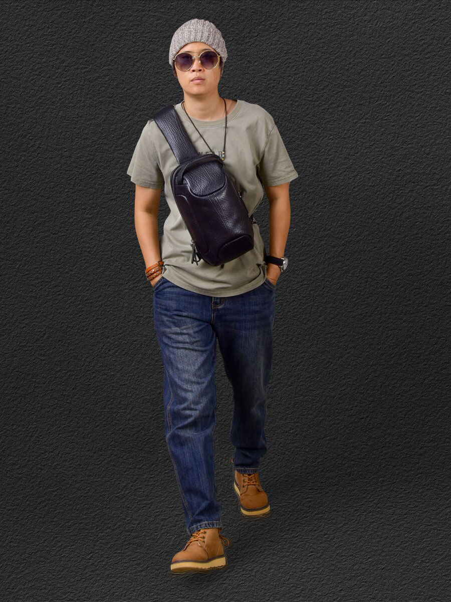 真皮牛頸紋單肩斜背機車包2402