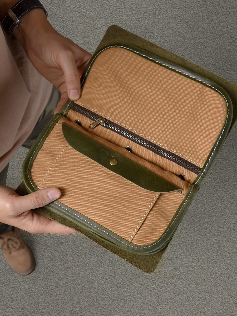 多功能瘋馬皮男士手拿包2413號