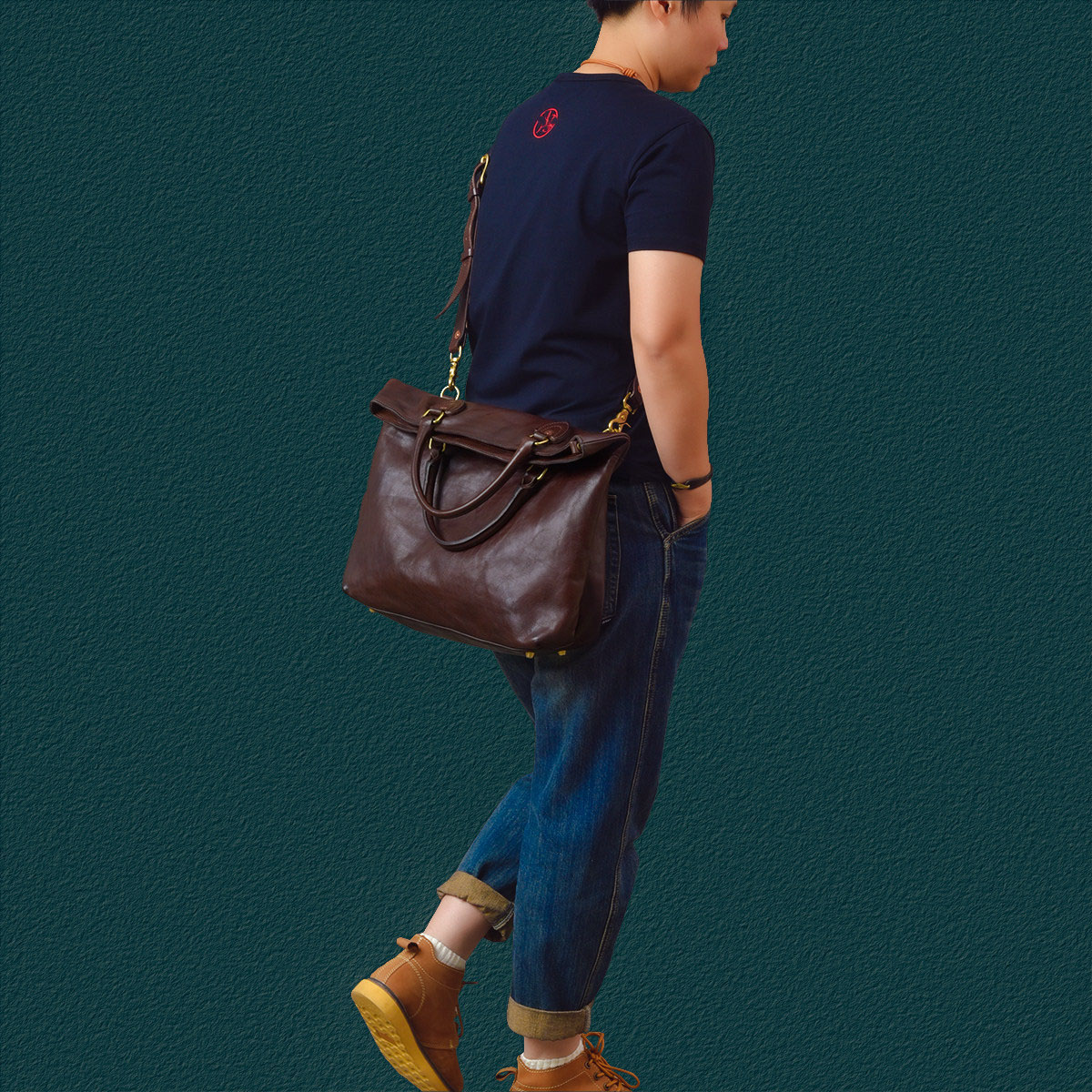 日系男士卡其風牛皮托特包2417號