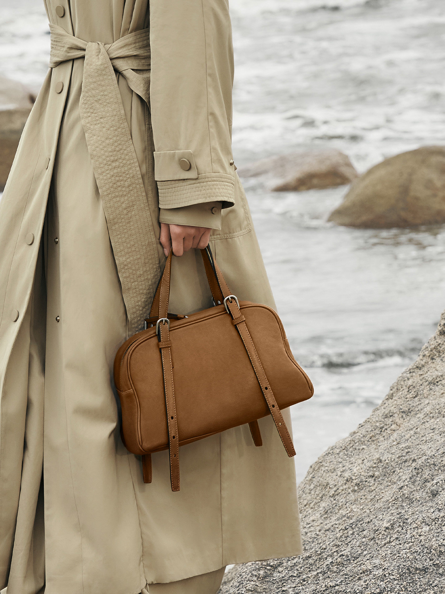 DEEPKEE 植鞣羊皮復古ボウリ女款真皮單肩包 ZA67578 號