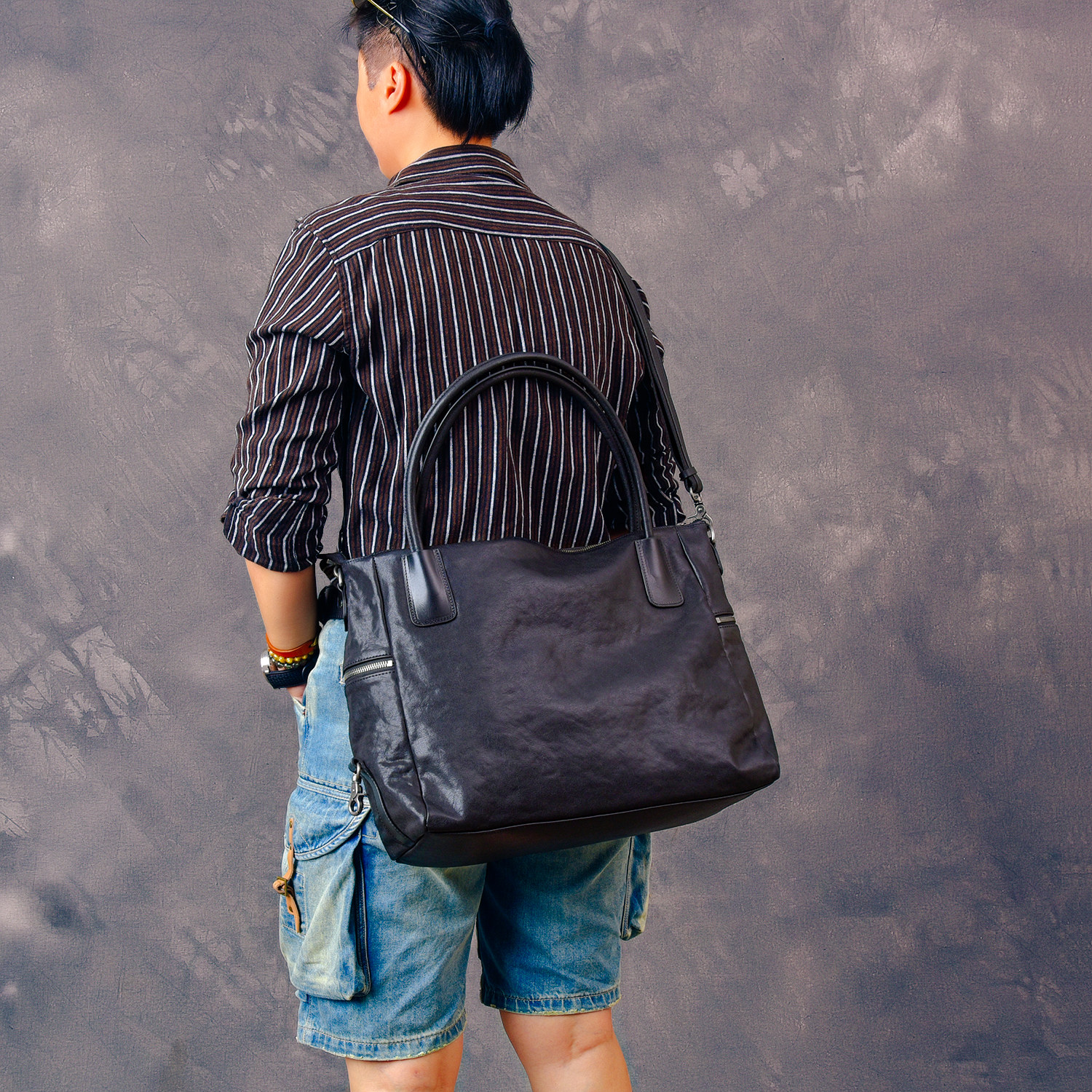 DEEPKEE 6505 號復古植鞣牛皮公文包｜大容納多功能 商務休閒兩相宜 真皮手提斜挎包