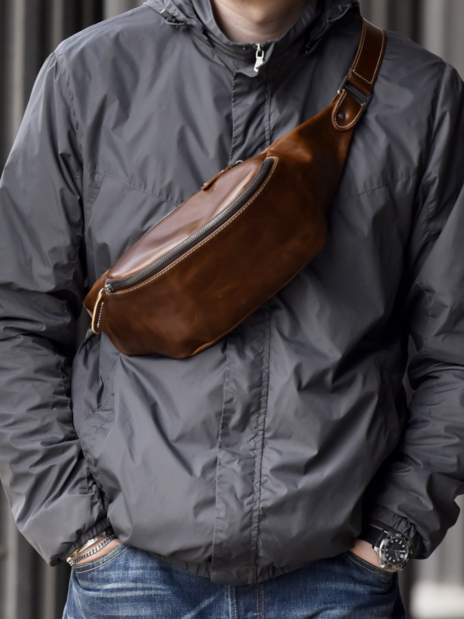 DEEPKEE男士單肩包真皮斜挎包56887號