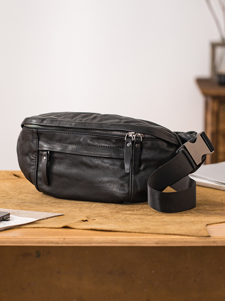 DEEPKEE真皮胸包男ins個性斜背百搭2401號