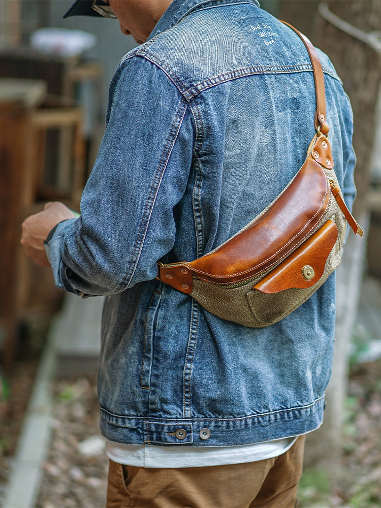 DEEPKEE日系文藝復古植鞣牛皮加厚帆布LB6697號