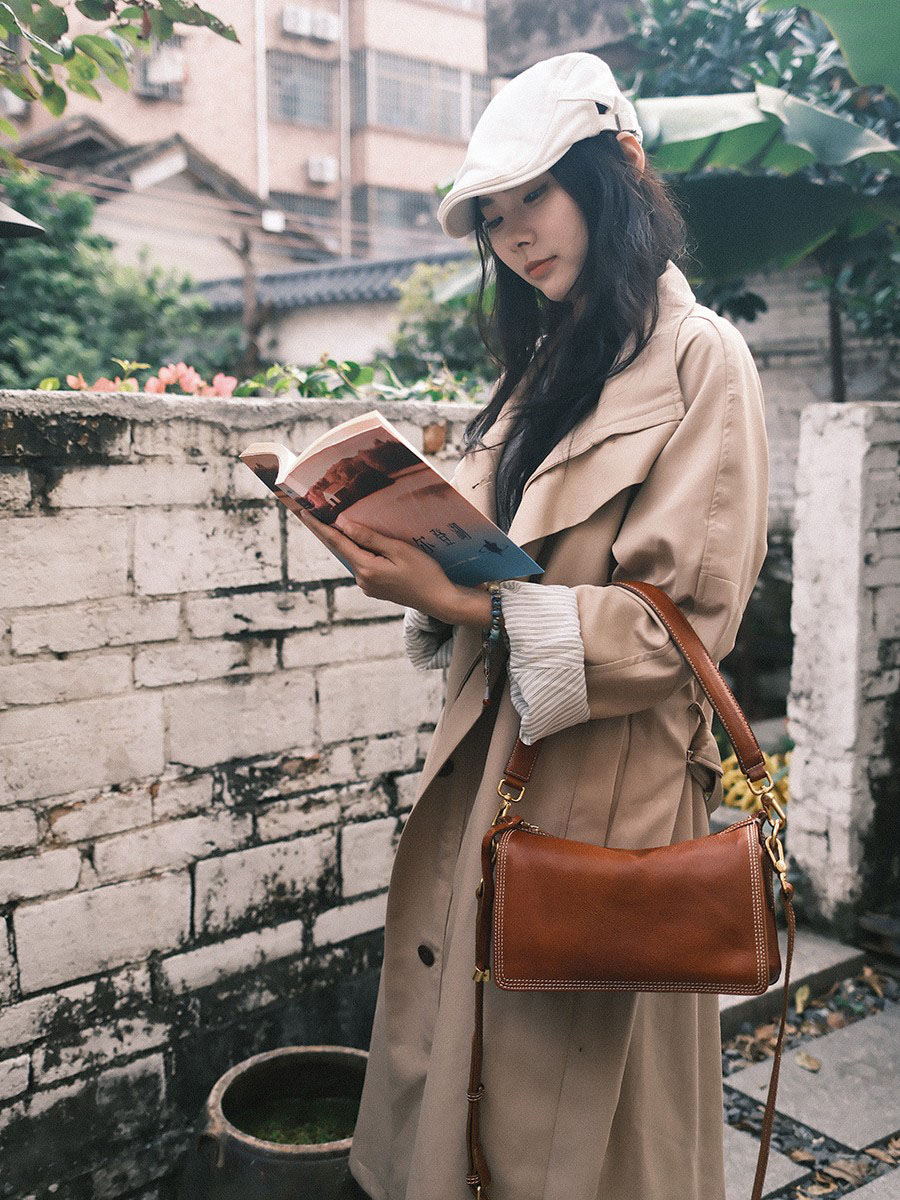 頭層牛皮復古雙肩帶腋下包6912號