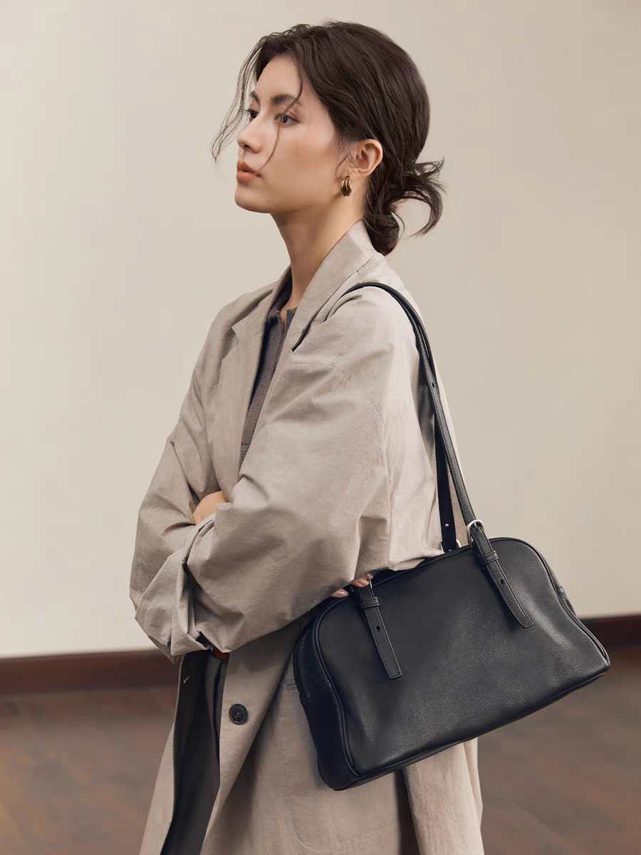 DEEPKEE 植鞣羊皮復古ボウリ女款真皮單肩包 ZA67578 號