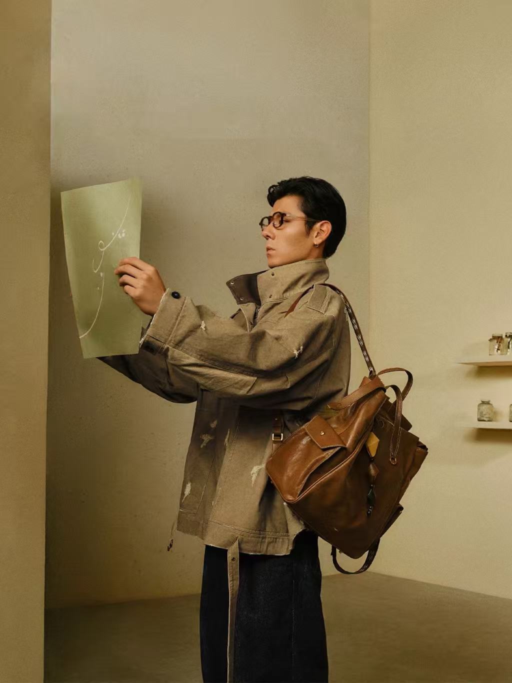 DEEPKEE 輕奢復古植鞣皮ユニセッ背包 00L11 號