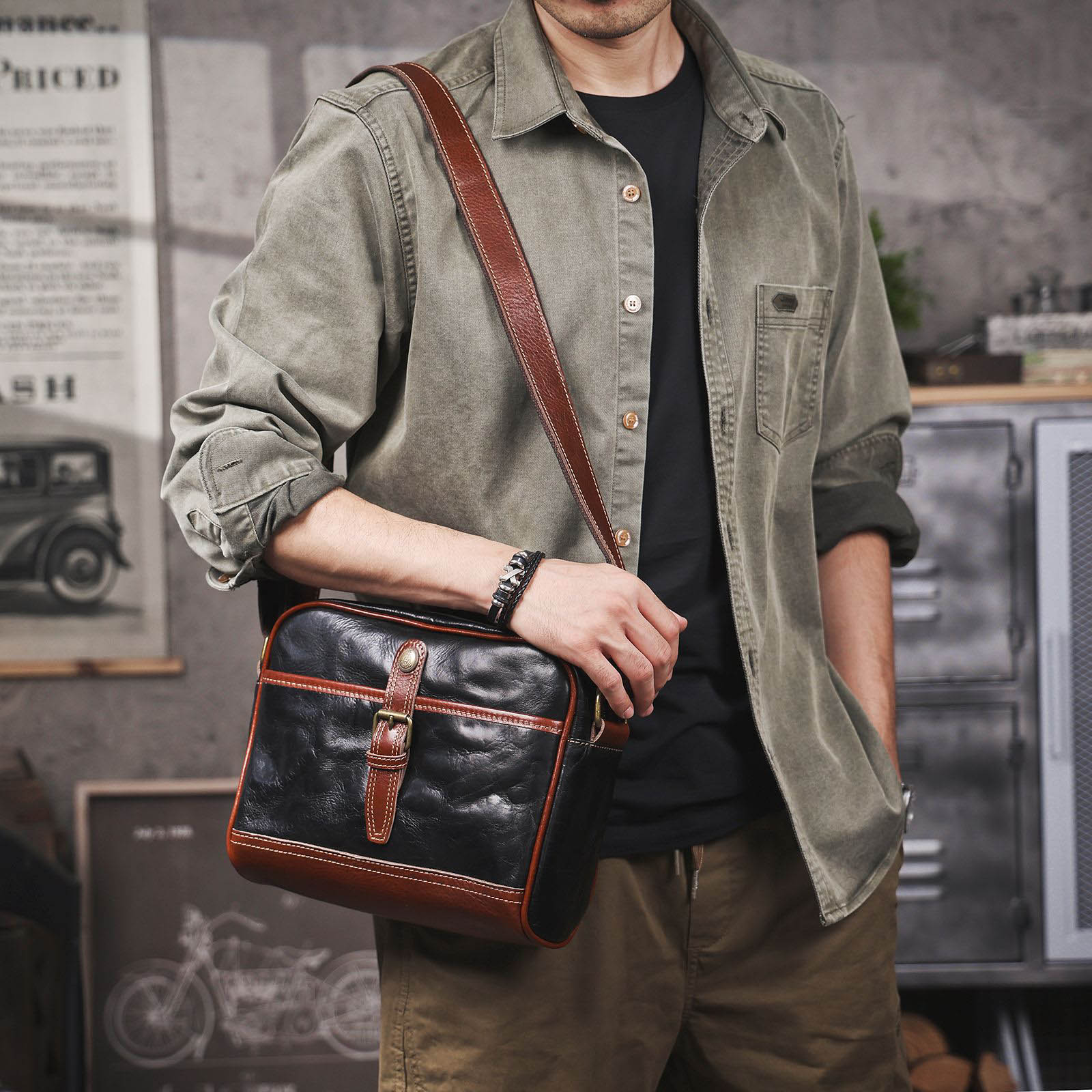 DEEPKEE 原創眞皮斜挎小方包 7314 號