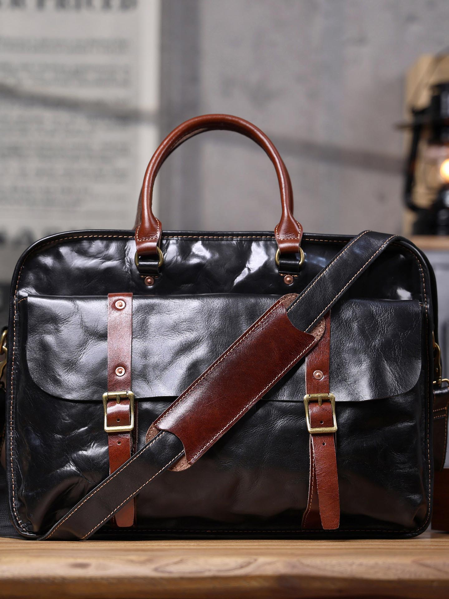 DEEPKEE 商務風手抓紋頭層牛皮公文包 7008 號