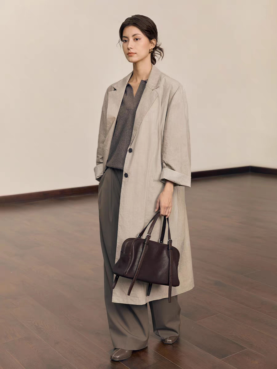 DEEPKEE 植鞣羊皮復古ボウリ女款真皮單肩包 ZA67578 號