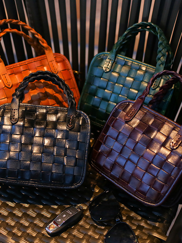 DEEPKEE 手工真皮編織包 頭層植鞣牛皮小方包 BZFB-001 號