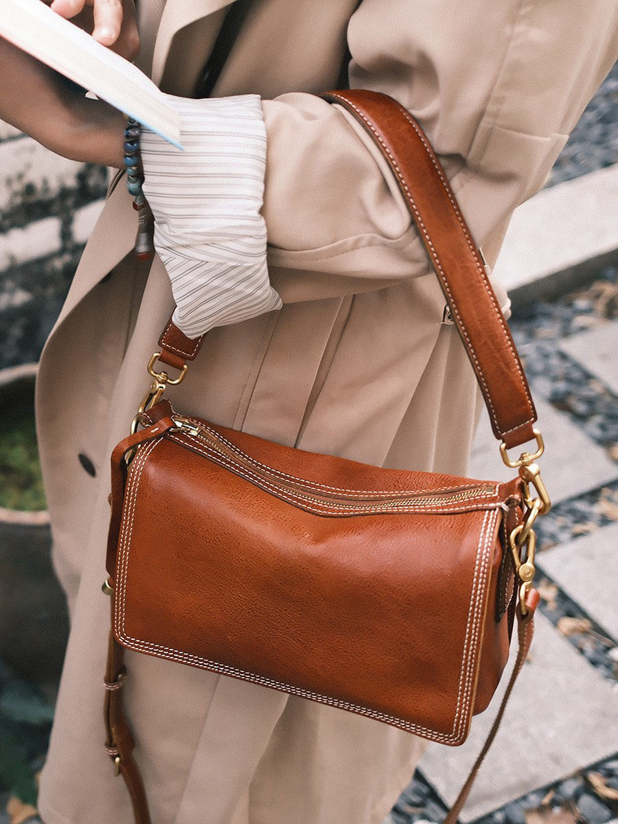 頭層牛皮復古雙肩帶腋下包6912號