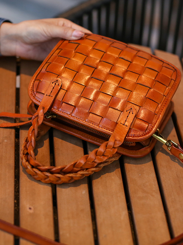 DEEPKEE 手工真皮編織包 頭層植鞣牛皮小方包 BZFB-001 號