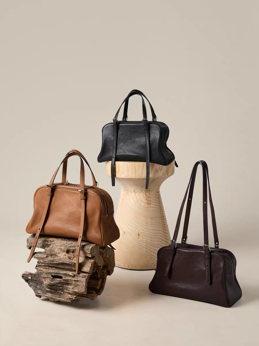 DEEPKEE 植鞣羊皮復古ボウリ女款真皮單肩包 ZA67578 號